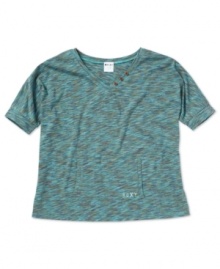 A medley of trendy details. Amp up her everyday casual wardrobe with this space-dyed tee from the one and only Roxy. A medley of trendy details. Amp up her everyday casual wardrobe with this space-dyed tee from the one and only Roxy.