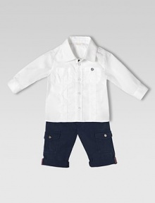 Button-front style features interlocking G embroidery and signature web detail.Point collar Front button closure with striped web detail on the placket Long sleeves with button cuffs Front patch pockets 73% cotton/23% nylon/4% elastane Dry clean Made in ItalyPlease note: Number of buttons may vary depending on size ordered. Button-front style features interlocking G embroidery and signature web detail.Point collar Front button closure with striped web detail on the placket Long sleeves with button cuffs Front patch pockets 73% cotton/23% nylon/4% elastane Dry clean Made in ItalyPlease note: Number of buttons may vary depending on size ordered.