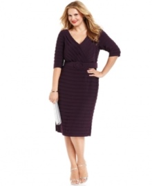 Adrianna Papell's plus size dress is pleated to perfection with a figure-flattering fit. Pair with a shimmery clutch and a strappy heel for instant panache.