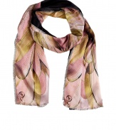 With a characteristic graphic print and soft pastel coloring, McQ Alexander McQueens wing scarf lends an ethereal edge to any outfit - Black satin reverse, fringed edges, logo print at ends - Wear with an oversized tissue tee and edgy coated skinnies