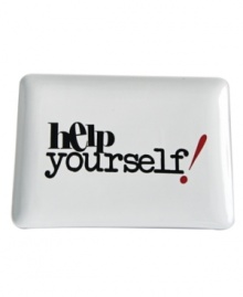 Send a message. Playful black and red type on this platter from Salt&Pepper's Party! serveware and serving dishes collection invites guests to help themselves. Ultra-sturdy porcelain speeds prep and cleanup for added fun. Send a message. Playful black and red type on this platter from Salt&Pepper's Party! serveware and serving dishes collection invites guests to help themselves. Ultra-sturdy porcelain speeds prep and cleanup for added fun.