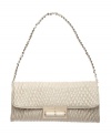 This swanky design by Ivanka Trump is perfect for your next big gala or social event. A heavily stitched design covers this beautiful clutch while polished goldtone hardware adds just enough shine.