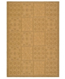 Add that finishing touch to your outdoor oasis with this versatile flat-weave area rug from Safavieh. Traditional design elements are set in a tonal golden hue, made from soft-but-tough polypropylene for superior outdoor durability and easy cleaning. Add that finishing touch to your outdoor oasis with this versatile flat-weave area rug from Safavieh. Traditional design elements are set in a tonal golden hue, made from soft-but-tough polypropylene for superior outdoor durability and easy cleaning.