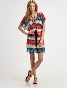 A bohemian-chic style with a flattering, elastic waistband and tie front detail. Deep plunge v-neckShort kimono sleevesElastic waistline with tie detailSide slits74% cotton/26% silkDry cleanMade in USA of Italian fabricsAdditional Information Women's Premier Designer & Contemporary Size Guide A bohemian-chic style with a flattering, elastic waistband and tie front detail. Deep plunge v-neckShort kimono sleevesElastic waistline with tie detailSide slits74% cotton/26% silkDry cleanMade in USA of Italian fabricsAdditional Information Women's Premier Designer & Contemporary Size Guide