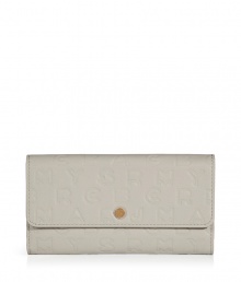 Detailed in pristine oyster-hued logo debossed leather, Marc by Marc Jacobs zip-around wallet is a sophisticated choice for stashing away your everyday essentials - Flap with snap closure, zippered change purse, multiple credit card slots - Carry alone for running quick errands, or slip into a streamlined leather handbag Detailed in pristine oyster-hued logo debossed leather, Marc by Marc Jacobs zip-around wallet is a sophisticated choice for stashing away your everyday essentials - Flap with snap closure, zippered change purse, multiple credit card slots - Carry alone for running quick errands, or slip into a streamlined leather handbag