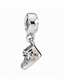 Commemorate a baby boy's first years with a sterling silver bootie charm with a blue zirconia stone accent in 14K gold.