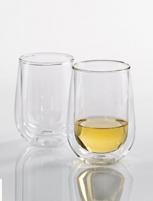 A unique design in mouthblown, double-wall crystal provides clever insulation so your wine maintains its temperature long after its been poured. The suspended visual effect also makes for a compelling presentation. Set of 4 6-ounce capacity 4¼H X 2½ diam. Dishwasher safe Imported A unique design in mouthblown, double-wall crystal provides clever insulation so your wine maintains its temperature long after its been poured. The suspended visual effect also makes for a compelling presentation. Set of 4 6-ounce capacity 4¼H X 2½ diam. Dishwasher safe Imported
