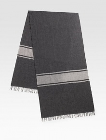 A stripe pattern lends a classic color contrast and character to this handsome coldweather favorite woven in a soft wool and cotton blend.Fringed ends20 x 7455% virgin wool/32% modal/13% nylonDry cleanMade in Italy A stripe pattern lends a classic color contrast and character to this handsome coldweather favorite woven in a soft wool and cotton blend.Fringed ends20 x 7455% virgin wool/32% modal/13% nylonDry cleanMade in Italy