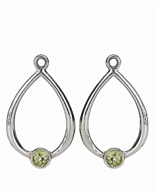 Shiny sterling silver drop charms with glowing green peridots prettify PANDORA's french wire and hoop earrings.