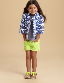 She'll want to take flight with the fancy birds that adorn this plush cotton topper with round collar for added style.Round collarThree-quarter length sleevesFull front zipCropped hemCottonDry cleanImported She'll want to take flight with the fancy birds that adorn this plush cotton topper with round collar for added style.Round collarThree-quarter length sleevesFull front zipCropped hemCottonDry cleanImported