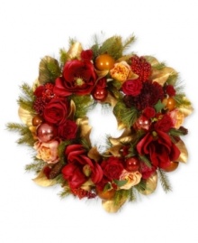 Introduce a colorful, festive accent to your home with this holiday wreath from Winward. Offering several blossoms in a warm colorway, it is sure to liven up the wintry months with welcoming beauty.