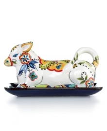 Fresh from the farm. Irresistibly charming, this cow-shaped butter dish features bold Bocca florals in dishwasher- and microwave-safe earthenware from Tabletops Unlimited. Fresh from the farm. Irresistibly charming, this cow-shaped butter dish features bold Bocca florals in dishwasher- and microwave-safe earthenware from Tabletops Unlimited.