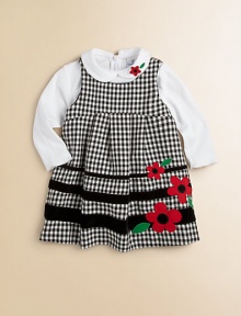 A must-have for your little girl, this cute check jumper features bold flowers and contrasting stripes.ScoopneckSleevelessBack zipperPolyesterMachine washImported A must-have for your little girl, this cute check jumper features bold flowers and contrasting stripes.ScoopneckSleevelessBack zipperPolyesterMachine washImported