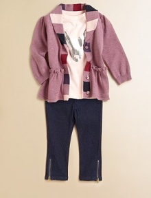 A timeless, sophisticated knit addition to your little girl's wardrobe with an on-trend peplum hem and shawl collar.Shawl collarLong puff sleevesButton-frontPeplum hemCottonMachine washImported Please note: Number of buttons may vary depending on size ordered. A timeless, sophisticated knit addition to your little girl's wardrobe with an on-trend peplum hem and shawl collar.Shawl collarLong puff sleevesButton-frontPeplum hemCottonMachine washImported Please note: Number of buttons may vary depending on size ordered.