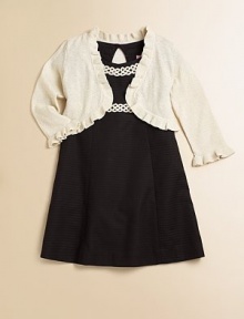 Cascading ruffles add girlish charm to a plush cotton bolero with metallic touches for dazzling style.Ruffled necklineThree-quarter sleeves with ruffled cuffsFront closureRuffled hemCottonMachine washImported Cascading ruffles add girlish charm to a plush cotton bolero with metallic touches for dazzling style.Ruffled necklineThree-quarter sleeves with ruffled cuffsFront closureRuffled hemCottonMachine washImported