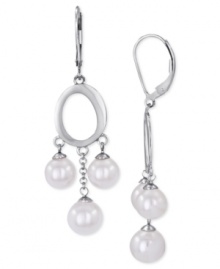 Refined elegance. Majorica's pair of drop earrings radiates class with organic man-made pearls (7-8 mm). Crafted from sterling silver. Approximate drop: 2-1/2 inches. Refined elegance. Majorica's pair of drop earrings radiates class with organic man-made pearls (7-8 mm). Crafted from sterling silver. Approximate drop: 2-1/2 inches.