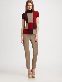 Colorful patchwork construction defines this soft wool/cashmere blend piece.Rib-knit turtleneckShort sleeves70% wool/30% cashmereDry cleanMade in SwitzerlandModel shown is 5'11 (180cm) wearing US size 4. Colorful patchwork construction defines this soft wool/cashmere blend piece.Rib-knit turtleneckShort sleeves70% wool/30% cashmereDry cleanMade in SwitzerlandModel shown is 5'11 (180cm) wearing US size 4.