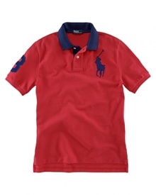 Cotton mesh polo crafted in a classic fit and detailed with an embroidered Big Pony and a twill 3. Cotton mesh polo crafted in a classic fit and detailed with an embroidered Big Pony and a twill 3.