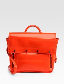 Lustrous patent leather in a roomy top-handle design, finished with expandable zip-gussets.Top handle, 2½ dropRemovable adjustable shoulder strap, 18½-23½ dropFlap snap closureSide zip-gussetsOne inside zip pocketFully lined13W X 10½H X 5¼DImported Lustrous patent leather in a roomy top-handle design, finished with expandable zip-gussets.Top handle, 2½ dropRemovable adjustable shoulder strap, 18½-23½ dropFlap snap closureSide zip-gussetsOne inside zip pocketFully lined13W X 10½H X 5¼DImported
