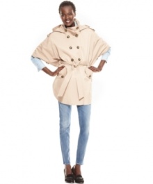 In a the season's hottest silhouette, this cape-style DKNY coat is perfect topping off spring's colored skinny jeans! In a the season's hottest silhouette, this cape-style DKNY coat is perfect topping off spring's colored skinny jeans!