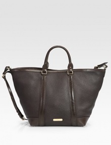 Roomy enough to take you from week to weekend, this oversized carryall is crafted from rich pebble-grain leather.Double top handles, 4½ dropAdjustable shoulder strap, 12¼-16¾ dropMagnetic snap closureProtective metal feetOne inside zip pocketThree inside open pocketsCheck-print cotton lining20W X 12H X 5DImported Roomy enough to take you from week to weekend, this oversized carryall is crafted from rich pebble-grain leather.Double top handles, 4½ dropAdjustable shoulder strap, 12¼-16¾ dropMagnetic snap closureProtective metal feetOne inside zip pocketThree inside open pocketsCheck-print cotton lining20W X 12H X 5DImported