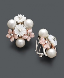Embrace your feminine side in pretty pastel bouquets. Pink and white freshwater mother of pearl (10-12 mm) and cultured freshwater pearls (7-1/2-8 mm) combine to create a a whimsical look. Approximate drop: 1 inch. Embrace your feminine side in pretty pastel bouquets. Pink and white freshwater mother of pearl (10-12 mm) and cultured freshwater pearls (7-1/2-8 mm) combine to create a a whimsical look. Approximate drop: 1 inch.