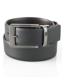 Finish off your look with the soft touch of this reversible leather belt from Perry Ellis. Finish off your look with the soft touch of this reversible leather belt from Perry Ellis.