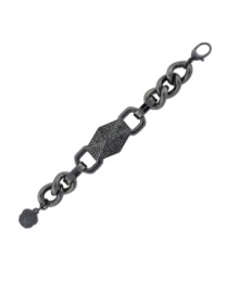 Streetwise style. Vince Camuto's chic chain link bracelet makes an edgy statement. Set in hematite tone mixed metal, it's embellished with geometric details and clear crystal accents. Approximate length: 7-1/2 inches. Streetwise style. Vince Camuto's chic chain link bracelet makes an edgy statement. Set in hematite tone mixed metal, it's embellished with geometric details and clear crystal accents. Approximate length: 7-1/2 inches.