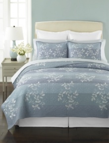 Style is in the details. Featuring sophisticated, carved quilting and embroidered silver leaves, Martha Stewart Collection's Silhouette Stripe quilt layers on the luxury. Reverses to solid quilting with embroidery. Style is in the details. Featuring sophisticated, carved quilting and embroidered silver leaves, Martha Stewart Collection's Silhouette Stripe quilt layers on the luxury. Reverses to solid quilting with embroidery.