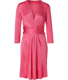 Ultra-feminine and extremely versatile, this draped silk frock from Issa goes from day-to-night effortlessly - Deep V-neckline with faux-wrap detail, three-quarter sleeves, wide draped waistband, skirt with draped detail, concealed side zip closure - Fitted draped silhouette - Wear with heels and a colorful printed clutch