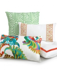 Add a pop of green to your Coral bedding from Trina Turk with this decorative pillow, featuring an embroidered allover Greek key pattern for a whimsical appeal. Zipper closure. Add a pop of green to your Coral bedding from Trina Turk with this decorative pillow, featuring an embroidered allover Greek key pattern for a whimsical appeal. Zipper closure.