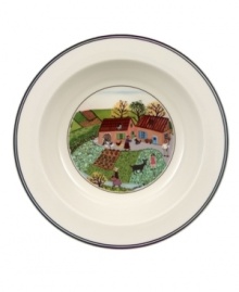 A family tends the fields and farm together on this Design Naif rim cereal bowl, featuring premium Villeroy & Boch porcelain. A family tends the fields and farm together on this Design Naif rim cereal bowl, featuring premium Villeroy & Boch porcelain.
