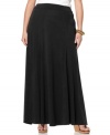 Elongate your look this season with NY Collection's plus size maxi skirt, finished by godet pleating.