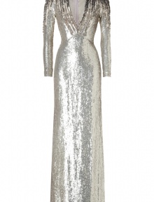 The ultimate glamorous statement piece with a fantastically modern-vintage feel, Jenny Packhams sequined floor-length gown is an immaculately crafted masterpiece, guaranteed to set your look soaring - Deep V-neckline, long sleeves, slit cuffs, hidden back zip, short train - Form-fitting silhouette, floor-length - Team with a dusting of fine jewelry and flawless accessories