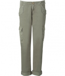 Stylish pants in fine cotton - fashion color khaki in slightly washed vintage optic - feminine sexy version of classic cargo pants - slim waistband with loops - slim and casually cut legs which are trendily turned-up - fashionable pockets with flap optic and flap pockets at the thighs - functional and robust, cool, a favorite for every day - pair with a biker jacket and gladiator booties