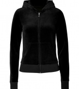 Work an edge of rock n roll attitude into your outfit with Juicy Coutures snake embellished logo hoodie - Hooded, front zip closure, long sleeves, split kangaroo pocket - Slim fit - Pair with matching pants, favorite jeans, or mini-skirts