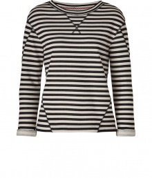 Work a cool edge into your casual favorites with Marc by Marc Jacobs modern seamed striped terry top - Round neckline with ribbed trim, 3/4 sleeves, rolled cuffs, contoured seaming - Loosely fitted - Wear with jeans, an oversized tote and fashion sneakers