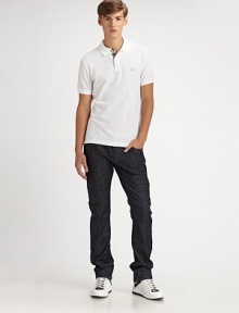 Iconic checks trim the placket of this slim-fit polo in lightweight, breathable cotton piqué. Two-button placketLogo embroideryCottonMachine washImported Iconic checks trim the placket of this slim-fit polo in lightweight, breathable cotton piqué. Two-button placketLogo embroideryCottonMachine washImported