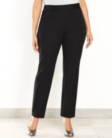 Make dressing a snap with INC's plus size pull-on pants. The elastic waistband adds a comfy touch to their streamlined, slim silhouette.