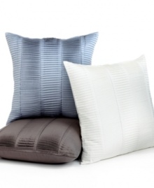 Rows of luxurious pleating in a chic blue tone gives this decorative pillow from Hotel Collection a modern appeal. Rows of luxurious pleating in a chic blue tone gives this decorative pillow from Hotel Collection a modern appeal.