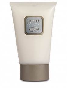 Almond Coconut Milk Hand Creme. A rich hand creme that never leaves a greasy film on the hands. Grape and olive oils soften and moisturize, while soy proteins rich in amino acids help in the repair process. Fragrance is fragrance rich with powdered sugar, vanilla extract and a hint of cinnamon. Includes notes of vanilla mousse as well as vanilla meringue. 2 oz. Almond Coconut Milk Hand Creme. A rich hand creme that never leaves a greasy film on the hands. Grape and olive oils soften and moisturize, while soy proteins rich in amino acids help in the repair process. Fragrance is fragrance rich with powdered sugar, vanilla extract and a hint of cinnamon. Includes notes of vanilla mousse as well as vanilla meringue. 2 oz.