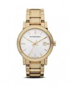 Burberry Gold Bracelet Watch with Check Etching, 38mm