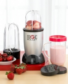 The Magic Bullet reviews are in! Proving good things do come in small packages, the petite Express blender chops, grates, minces and, of course, blends in 10 seconds or less. Simply plug in and place one of the Bullet Cups or party mugs on the high-torque power base, press down and serve up frozen drinks at parties, fresh smoothies in the morning and so much more. 1-year limited warranty. Model 7712. The Magic Bullet reviews are in! Proving good things do come in small packages, the petite Express blender chops, grates, minces and, of course, blends in 10 seconds or less. Simply plug in and place one of the Bullet Cups or party mugs on the high-torque power base, press down and serve up frozen drinks at parties, fresh smoothies in the morning and so much more. 1-year limited warranty. Model 7712.