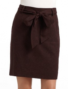 THE LOOKNarrow waistband with belt loops Front dartsSelf-tie bow beltBack dartsBack zip and hook closureTHE FITAbout 20 longTHE MATERIALPolyester/rayon/spandexFully linedCARE & ORIGINMachine washImportedModel shown is 5'10 (177cm) wearing US size 4. 