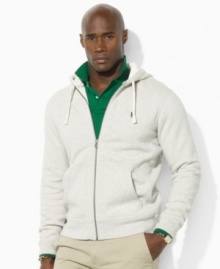 A classic-fitting full-zip hoodie in soft-washed cotton fleece is smooth on one side with a soft, fuzzy interior. A classic-fitting full-zip hoodie in soft-washed cotton fleece is smooth on one side with a soft, fuzzy interior.