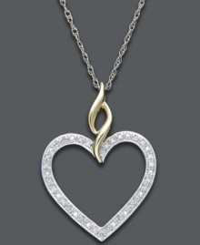 Dazzle her with true sentiment. This stunning pendant features an adorable heart shape decorated with sparkling, round-cut diamonds. Set in sterling silver and 14k gold. Approximate length: 18 inches. Approximate drop: 1 inch. For every Touch of Life™ item sold at Macy's now through March 31, 2012, Universal Pacific Diamonds & Jewelry LLC will donate $5 to the American Heart Association in support of The Go Red for Women campaign with a minimum donation of $15,000.