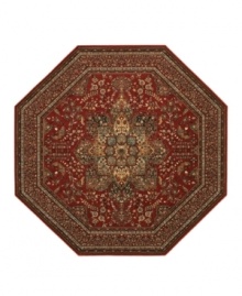 With regal designs that pay homage to the ancient art of rug-making, this piece imparts a classic, yet modern feel with rich colors that reflect the most popular looks of today. Featuring a dramatic center medallion, sweeping out in a burst of branches and blossoms, and accented in deep tones of antique red. Meticulous power-loom construction with Couristan's patented locked-in-weave and crystal-point finish. 25-year limited warranty. With regal designs that pay homage to the ancient art of rug-making, this piece imparts a classic, yet modern feel with rich colors that reflect the most popular looks of today. Featuring a dramatic center medallion, sweeping out in a burst of branches and blossoms, and accented in deep tones of antique red. Meticulous power-loom construction with Couristan's patented locked-in-weave and crystal-point finish. 25-year limited warranty.
