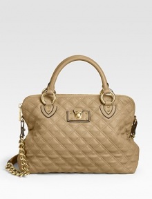 This refined ladylike design in soft quilted leather, features an oversized chain and leather strap and an iconic push-lock plaque at the front.Top handle, 5¼ drop Chain and leather shoulder strap, 12 drop Top zip closure One inside zip pocket One inside open pocket Cotton lining 14W X 10H X 6D Made in Italy This refined ladylike design in soft quilted leather, features an oversized chain and leather strap and an iconic push-lock plaque at the front.Top handle, 5¼ drop Chain and leather shoulder strap, 12 drop Top zip closure One inside zip pocket One inside open pocket Cotton lining 14W X 10H X 6D Made in Italy