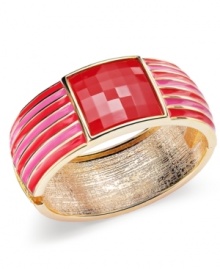 A bright idea! Bold shades of red and fuschia combine on this chic bangle bracelet from Style&co. Featuring stripes and enamel embellishment, it's made in mixed metal and includes a hinge closure. Approximate diameter: 2-5/8 inches x 2-1/4 inches.