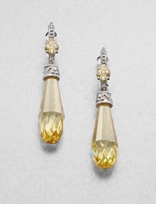 An elegant design with a canary crystal briolette drop accented in white sapphires and 18k gold. Canary crystal18k goldWhite sapphireRhodium-plated sterling silverLength, about .75LeverbackImported An elegant design with a canary crystal briolette drop accented in white sapphires and 18k gold. Canary crystal18k goldWhite sapphireRhodium-plated sterling silverLength, about .75LeverbackImported
